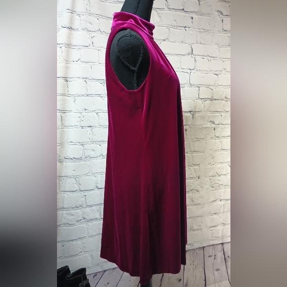 Slvls MockNeck Velvet Burnout Midi TrapezeDress Fuchsia - Picture 7 of 16